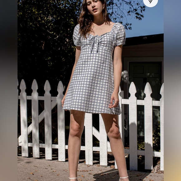 Lulus Love Sweetly Grey Gingham Puff Sleeve Mini Dress size XL NWT - Picture 7 of 8